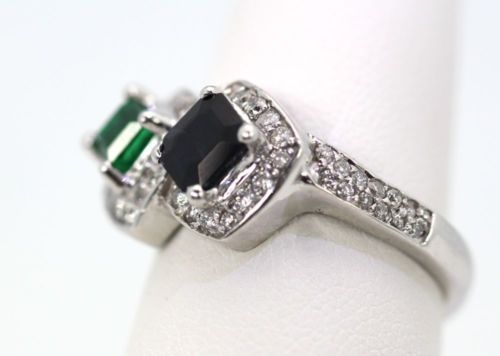 Emerald Sapphire Two Stone Ring – side view