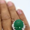 Chrysoprase Scarab Diamond Ring - on finger