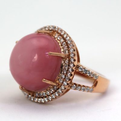 Rare Pink Opal Double Diamond Surround - right angle