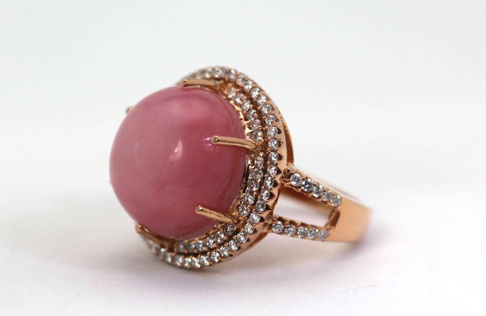 Rare Pink Opal Double Diamond Surround – right angle