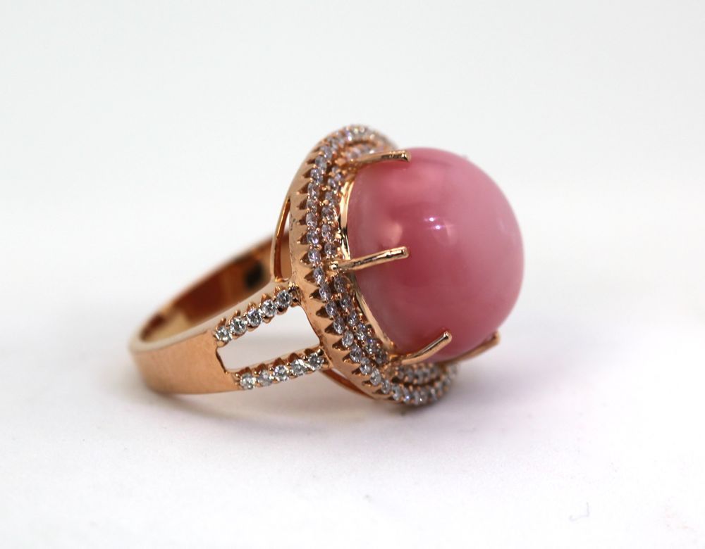 Rare Pink Opal Double Diamond Surround – left side