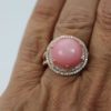 Rare Pink Opal Double Diamond Surround - on finger