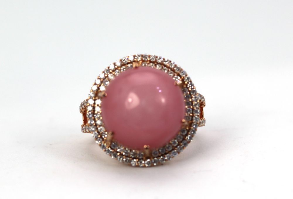 Rare Pink Opal Double Diamond Surround – close up