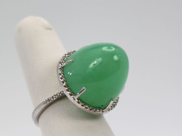 Chrysoprase Bullet Ring With Diamond Surround