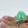 Chrysoprase Bullet Ring With Diamond Surround - on finger