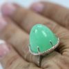 Chrysoprase Bullet Ring With Diamond Surround - on finger #2