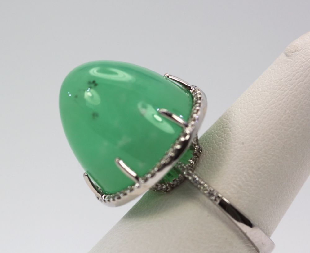 Chrysoprase Bullet Ring With Diamond Surround – side view #3