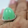 Chrysoprase Bullet Ring With Diamond Surround - close up