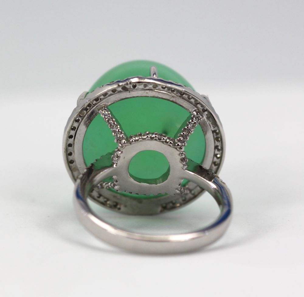Chrysoprase Bullet Ring With Diamond Surround – back