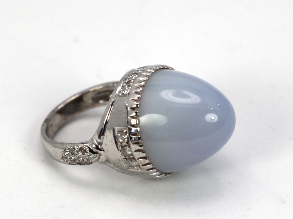 Pale Blue Chalcedony Bullet Ring – close up