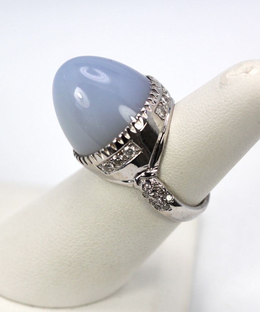 Pale Blue Chalcedony Bullet Ring – on model