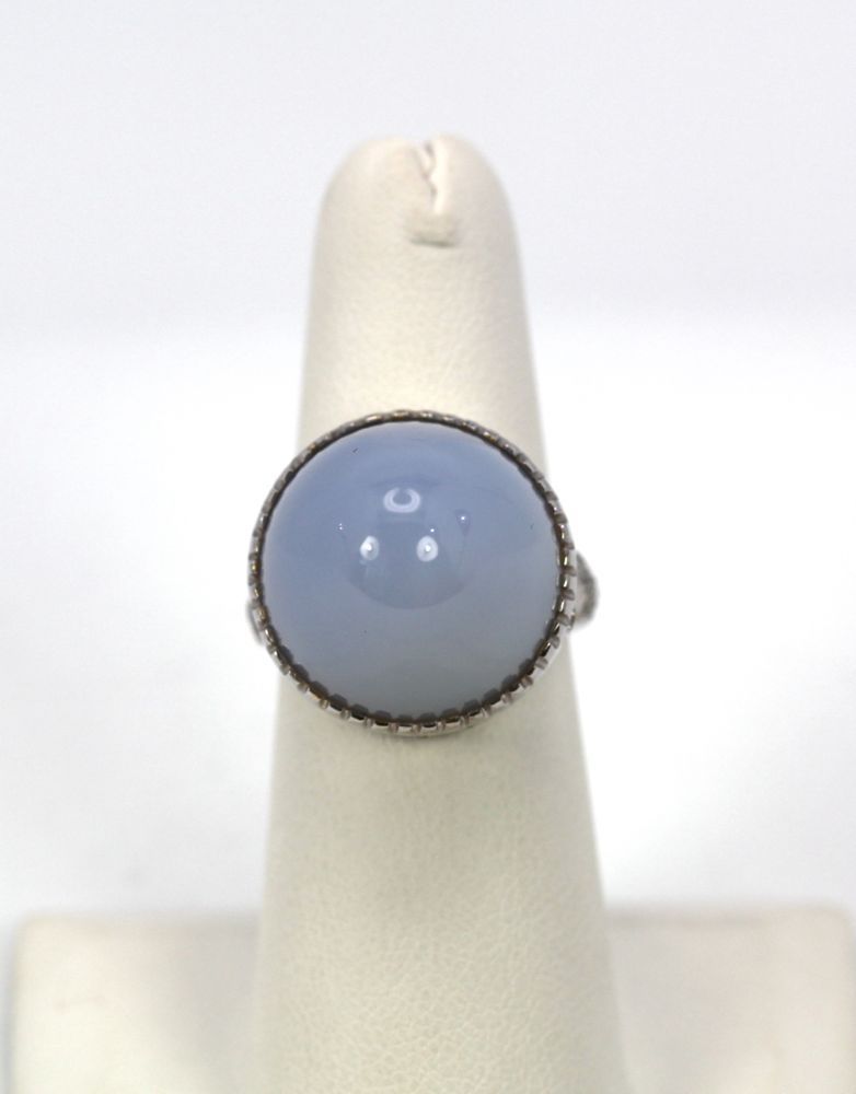 Pale Blue Chalcedony Bullet Ring – straight on