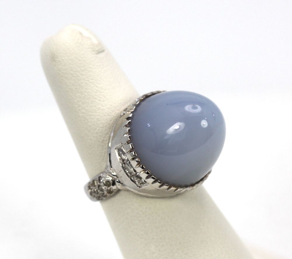 Pale Blue Chalcedony Bullet Ring – model #4