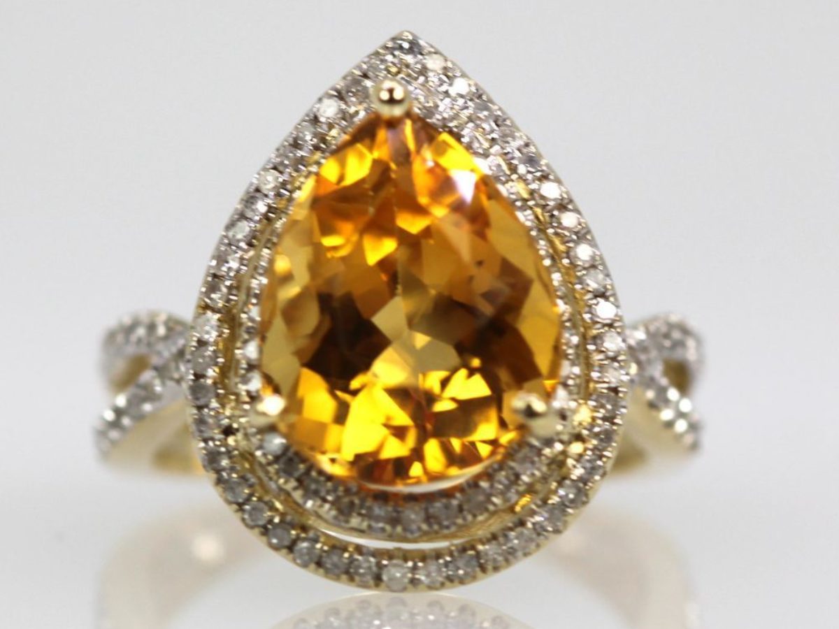 Shop Now 6.42ct Citrine Pear Ring with Diamond Surround Cris Notti Jewels