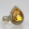 Citrine Pear Ring Double Diamond Surround - angle