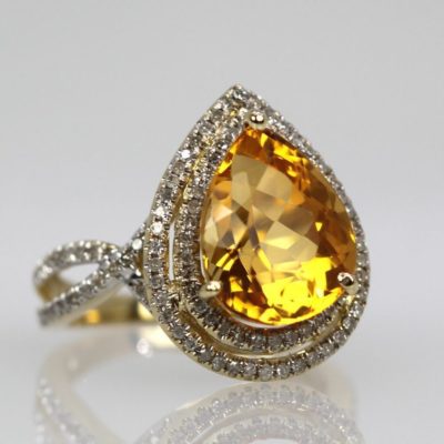 CITRINE PEAR RING WITH DOUBLE DIAMOND SURROUND - CRIS NOTTI JEWELS