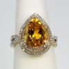 Citrine Pear Ring Double Diamond Surround - detail