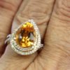 Citrine Pear Ring Double Diamond Surround - on finger