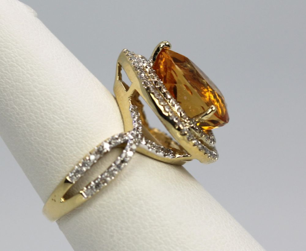Citrine Pear Ring Double Diamond Surround – side