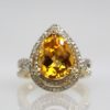 Citrine Pear Ring Double Diamond Surround - close up