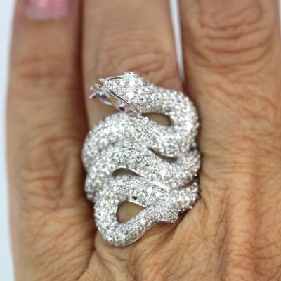 Snake / Serpent Diamond Cocktail Ring - on finger