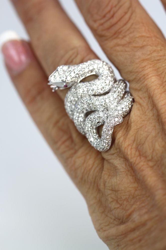 Snake / Serpent Diamond Cocktail Ring – on finger 2
