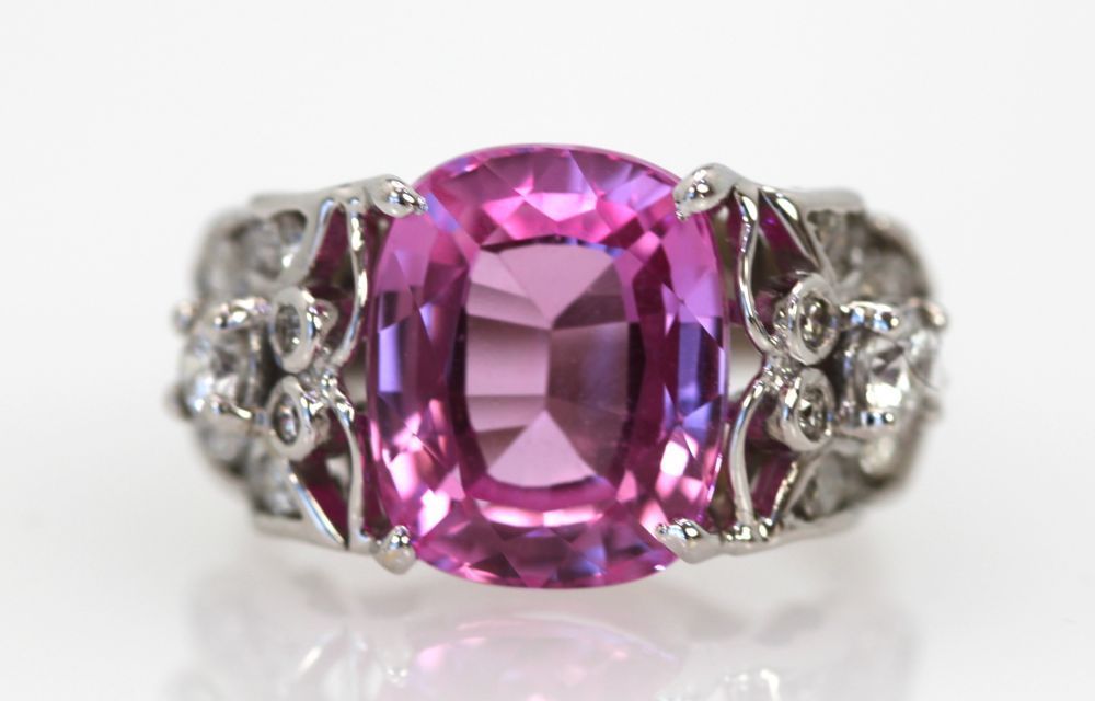 Huge Pink Sapphire Ring – Diamonds & Butterfly Accents