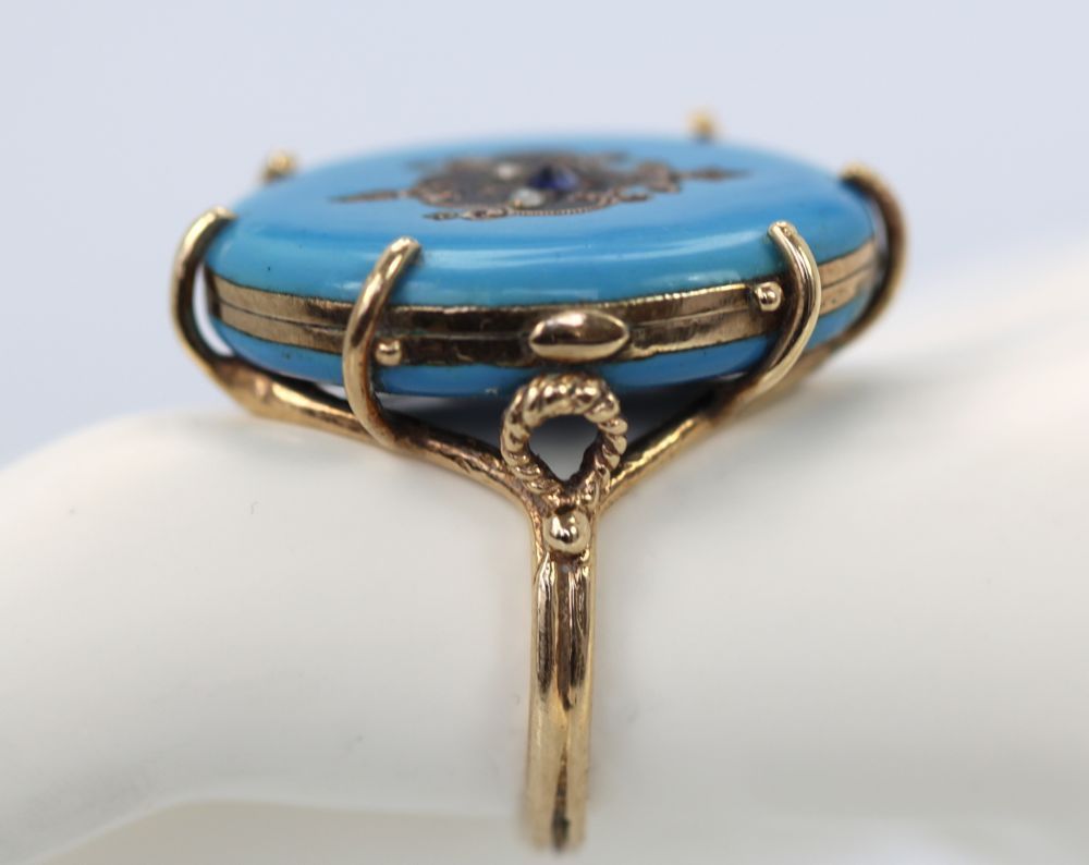 Victorian Edwardian Enamel Locket Ring – side