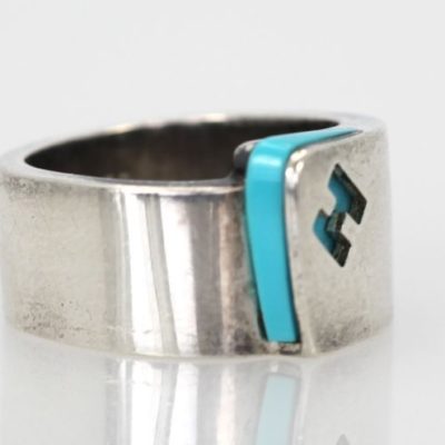Vintage Hermes Iconic Sterling Silver Ring With Blue Enamel