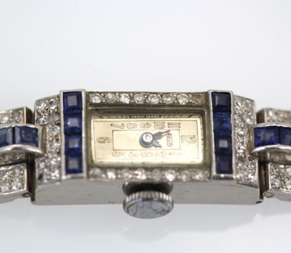 Diamond Platinum Sapphire Watch - close up