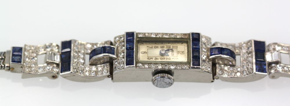 Diamond Platinum Sapphire Watch – detail