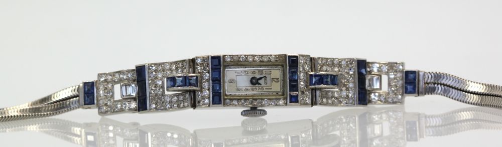 Diamond Platinum Sapphire Watch – on side