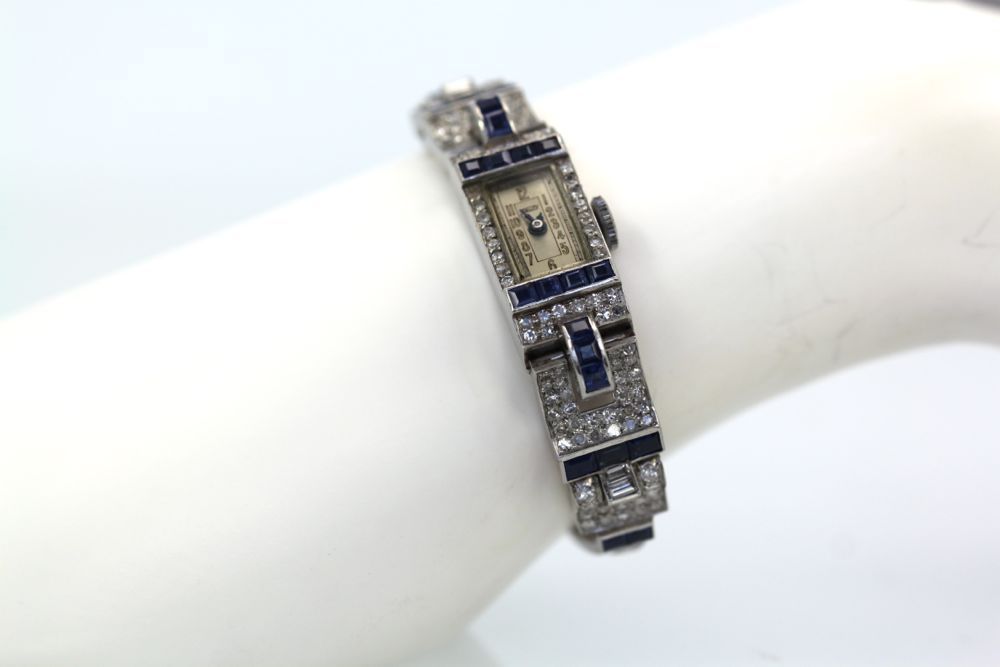 Diamond Platinum Sapphire Watch – on wrist