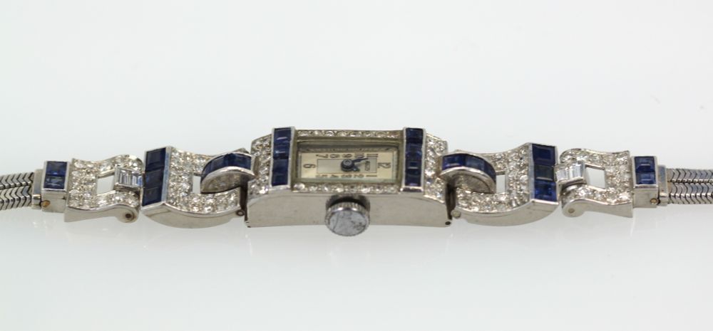 Diamond Platinum Sapphire Watch – top angle