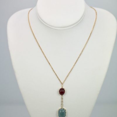 Aquamarine & Ruby Cabochon Necklace - model #2