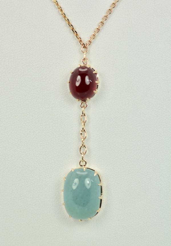 Aquamarine & Ruby Cabochon Necklace