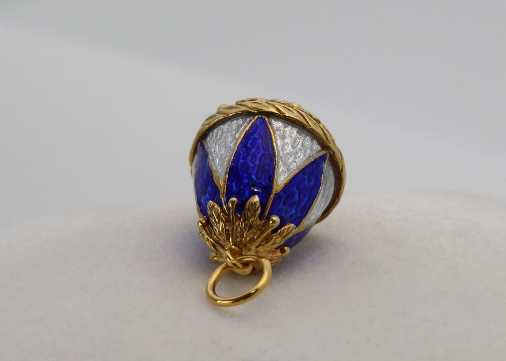 Vintage Guilloche Enamel Egg Charm & Chain – top angle
