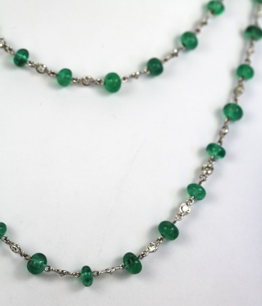 Diamond & Emerald Bead Necklace - Cris Notti Jewels