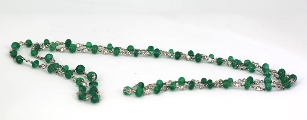 Diamond & Emerald Bead Necklace – unfastened