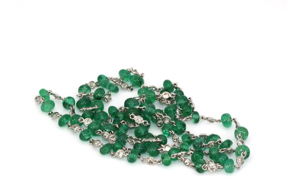 Diamond & Emerald Bead Necklace #4