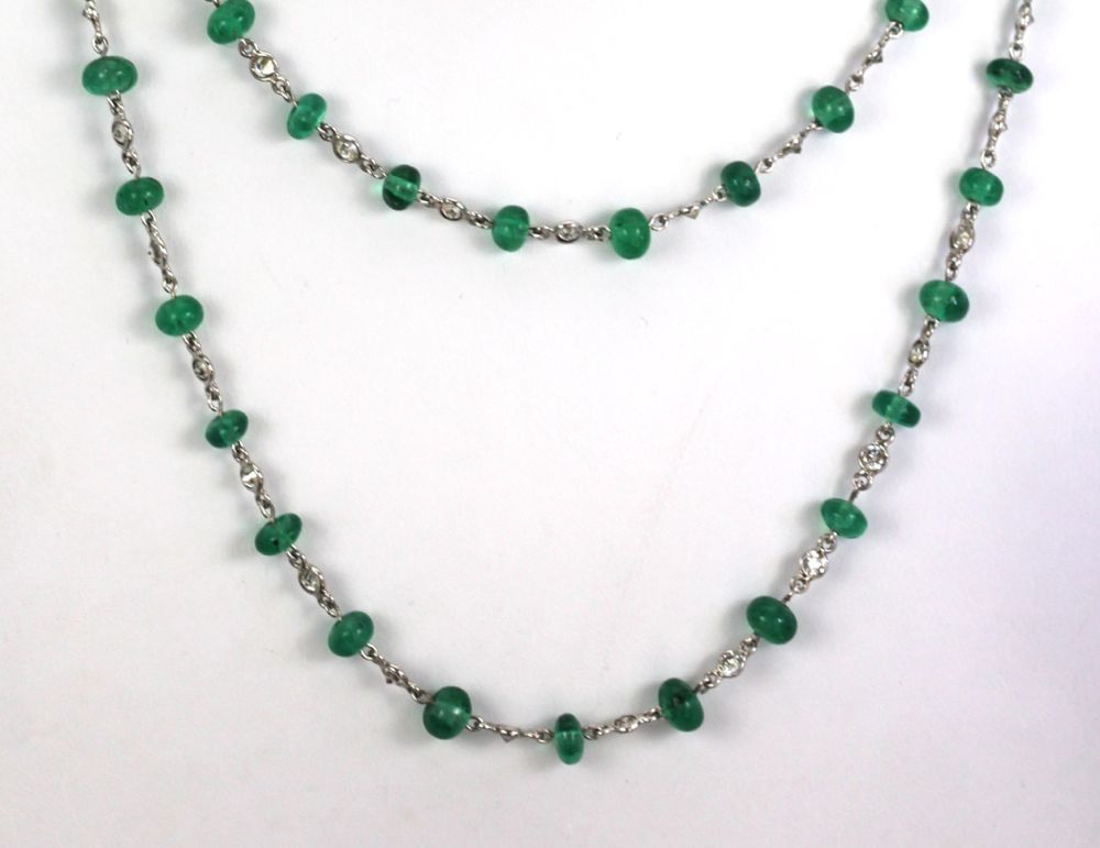 Diamond & Emerald Bead Necklace – doubled up hanging