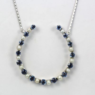 Pearl & Sapphire Good Luck Horseshoe Necklace - horseshoe