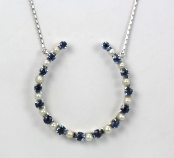 Pearl & Sapphire Good Luck Horseshoe Necklace - horseshoe