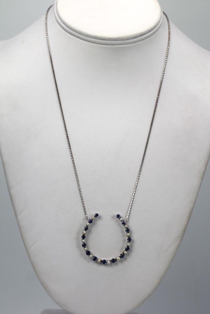 Pearl & Sapphire Good Luck Horseshoe Necklace – model