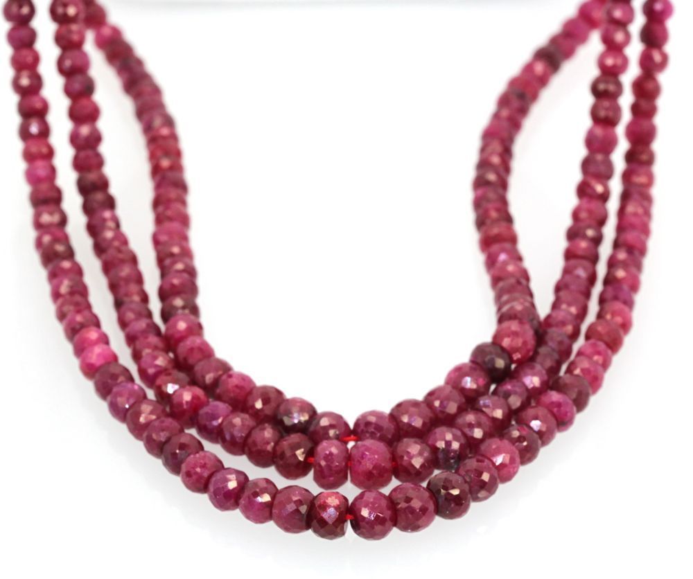 Triple Strand Ruby Bead Necklace with Diamonds – beads