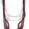 Triple Strand Ruby Bead Necklace with Diamonds - hanging and draped