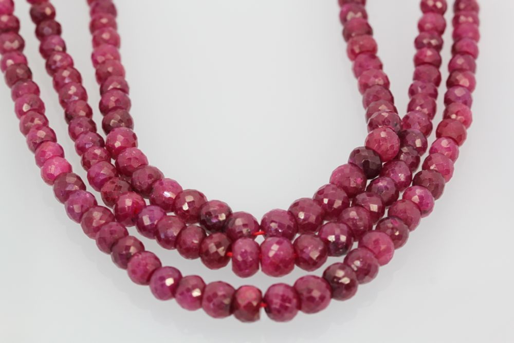 Triple Strand Ruby Bead Necklace with Diamonds - Cris Notti Jewels