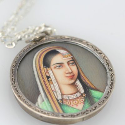 Persian/Indian Hand Painted Portrait Pendant - flat