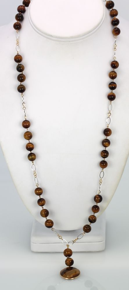 Tigers Eye Necklace 14K Beaded Chain – chain