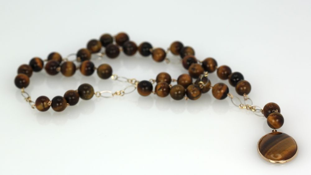 Tigers Eye Necklace 14K Beaded Chain – entire #3